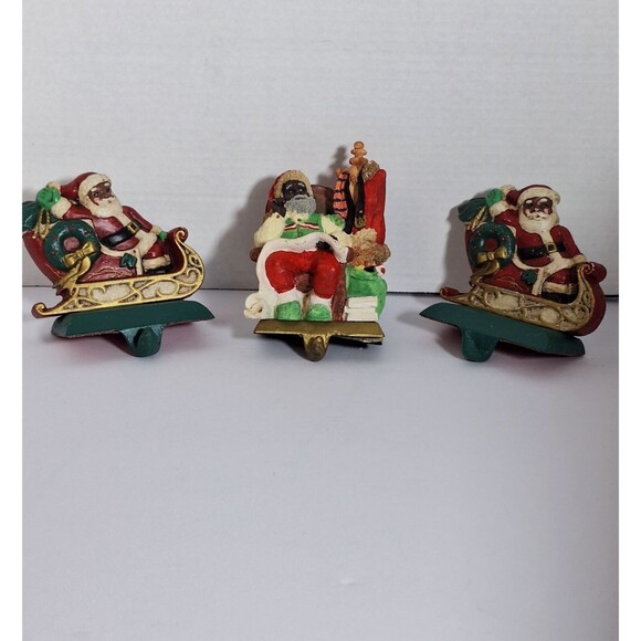 Three Midwest Imports Santa In Sleigh Hand Painted Cast Iron Stocking Hangers - Picture 1 of 12